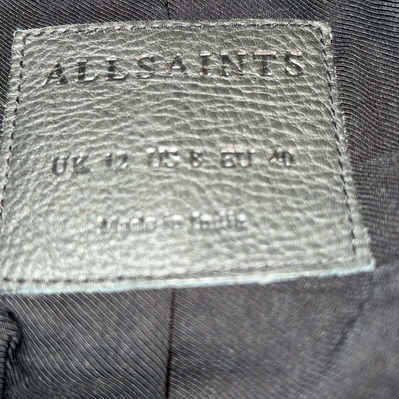 AllSaints Black Tassel Balfern Belted Biker Jacket - Picture 12 of 14